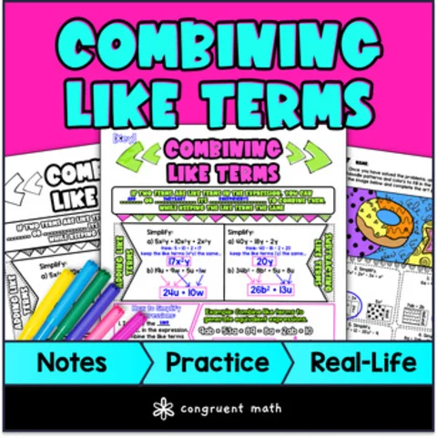Thumbnail for Combining Like Terms Guided Notes & Doodles | Simplify Expressions