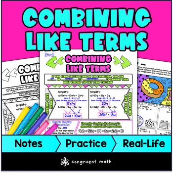 Thumbnail for Combining Like Terms Guided Notes & Doodles | Simplify Expressions