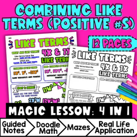 Thumbnail for Combining Like Terms Guided Notes | Positive Numbers
