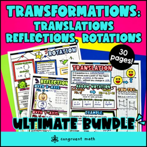 Thumbnail for Rigid Transformations Translations Reflections Rotations Guided Notes BUNDLE