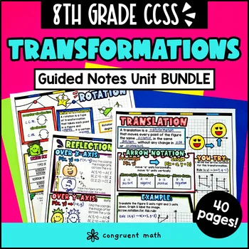 Transformations  Translations Reflections Rotations Dilation Guided Notes 8th Gr