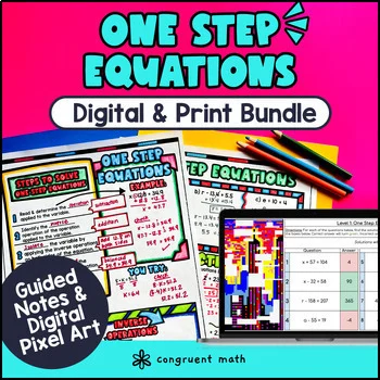 Thumbnail for One Step Equations Positive Solutions | 6th Grade | Notes Pixel Art Doodle Math