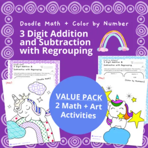Thumbnail for 3 Digit Addition & Subtraction with Regrouping Doodle & Color by Number