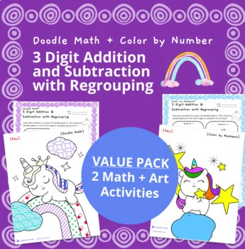 Thumbnail for 3 Digit Addition Subtraction Regrouping | Doodle Math: Twist on Color by Number