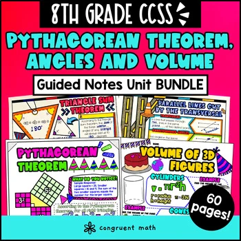 Thumbnail for Pythagorean Theorem, Angles and Volume Guided Notes Unit Bundle | 8th Grade CCSS