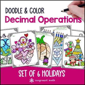 Thumbnail for Decimal Operations Holiday Pack | Doodle Math: Twist on Color by Number