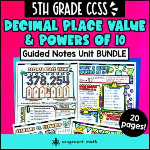 Thumbnail for Decimal Place Value and Powers of 10 Guided Notes w Doodles | 5th Grade Unit