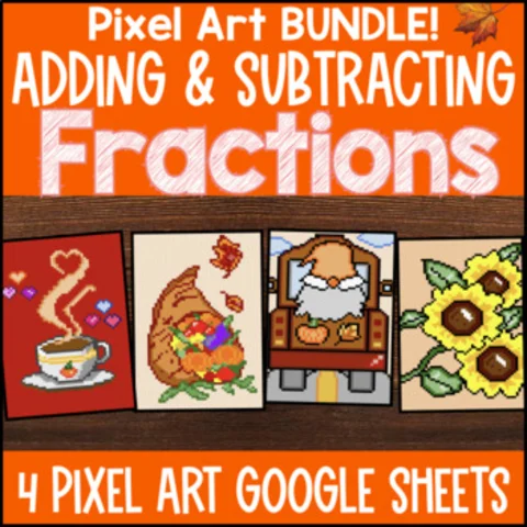 Thumbnail for Adding & Subtracting Fractions BUNDLE — 4 Pixel Art Google Sheets