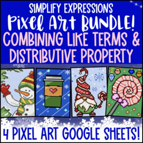 Thumbnail for Distributive Property & Combining Like Terms Expressions BUNDLE — 4 Pixel Art