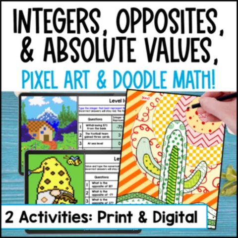 Thumbnail for Absolute Value, Opposites, and Integers BUNDLE — Pixel Art & Doodle Math