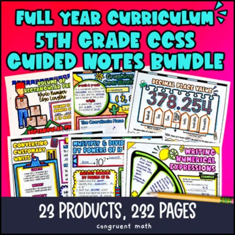 Thumbnail for 5th Grade Math Full-Year Guided Notes BUNDLE | CCSS Sketch Notes Graphic Lessons