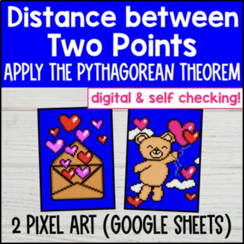 Thumbnail for Distance on Coordinate Plane Digital Pixel Art | Distance Formula Google Sheets