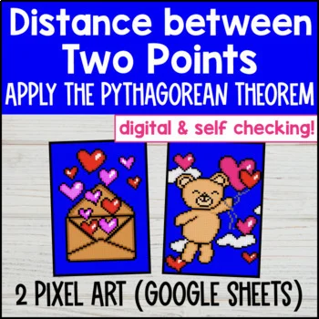Thumbnail for Distance on Coordinate Plane Digital Pixel Art | Distance Formula Google Sheets