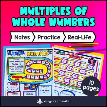 Thumbnail for Multiples of Whole Numbers Guided Notes w/ Doodles Sketch Notes Lesson Grade 4