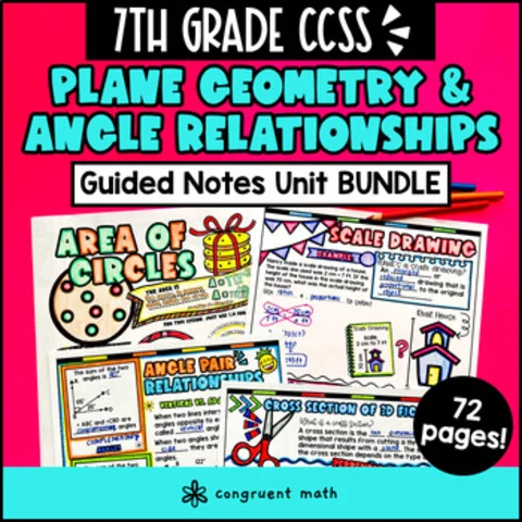 Thumbnail for Plane Geometry & Angle Pair Relationship Guided Notes | 7th Grade CCSS Geometry