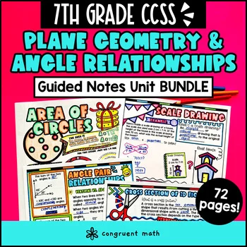 Plane Geometry & Angle Pair Relationship Guided Notes | 7th Grade CCSS Geometry