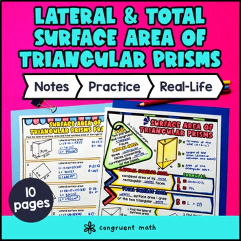 Thumbnail for Surface Area of Triangular Prisms Guided Notes w/ Doodles | Lateral Surface Area