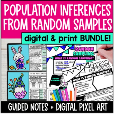Thumbnail for Population Inferences from Random Sampling Guided Notes & Pixel Art | Statistics
