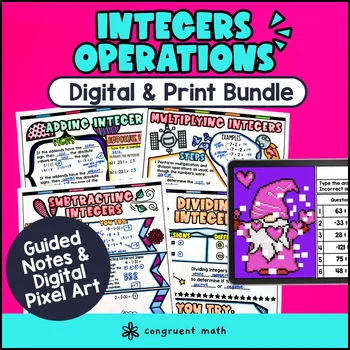 Thumbnail for Integer Operations Digital & Print Bundle | Guided Notes Pixel Art