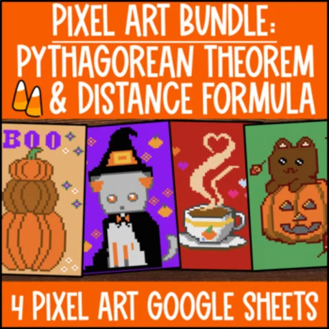 Thumbnail for Pythagorean Theorem Pixel Art BUNDLE | Distance Formula | Google Sheets | Fall