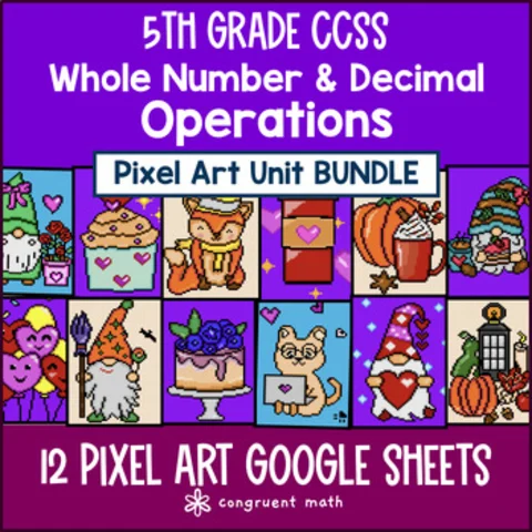 Thumbnail for Whole Number & Decimal Operations Pixel Art Unit BUNDLE | 5th Grade CCSS