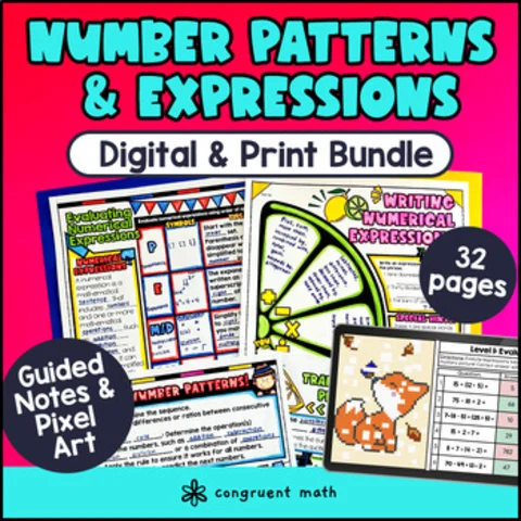 Thumbnail for Number Patterns & Numerical Expressions Guided Notes & Pixel Art Bundle