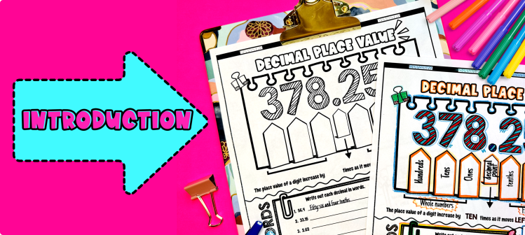Introduction for decimal place value lesson plan featuring a decimal place value chart example.
