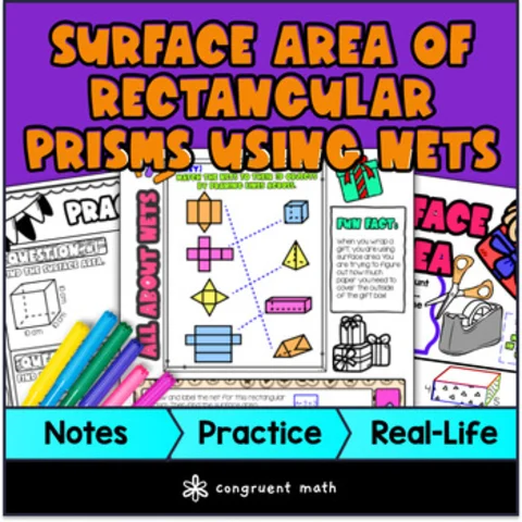 Thumbnail for Surface Area of Rectangular Prisms Guided Notes | 3D Shape Nets