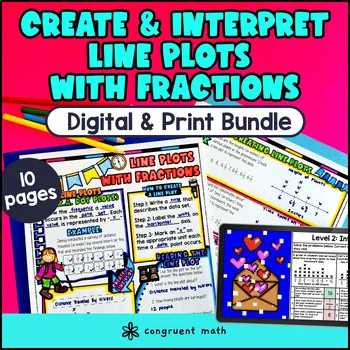 Thumbnail for Line Plots with Fractions Guided Notes & Pixel Art | 5th Grade CCSS