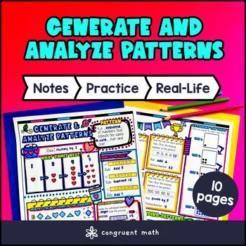 Thumbnail for Generate and Analyze Patterns & Rule Guided Notes w/ Doodles 4th Grade 4.OA.C.5