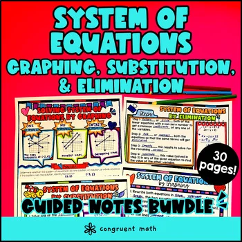 Thumbnail for System of Equations Graphing Substitution Elimination Guided Notes with Doodles