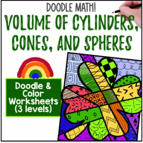 Thumbnail for Volume of Cylinders Cones Spheres | Doodle & Color by Number | St. Patrick's Day