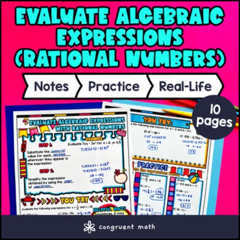 Thumbnail for Evaluating Algebraic Expressions Guided Notes w/ Doodles | Sketch Notes Lesson