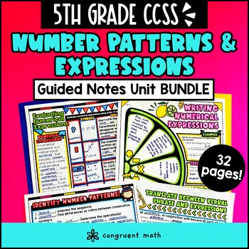 Number Patterns and Expressions Guided Notes w Doodles | 5th Grade Unit Bundle