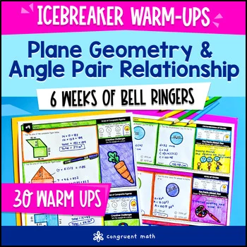 Thumbnail for Plane Geometry &  Angle Pair Relationship 7th Grade Warm Ups CCSS Bell Ringers