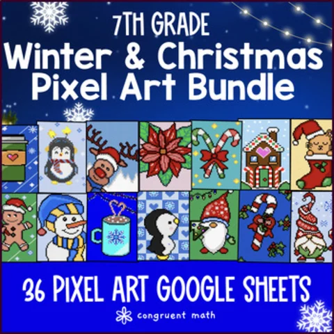 Thumbnail for [Christmas Winter] Digital Pixel Art BUNDLE | 7th Grade Math | Google Sheets
