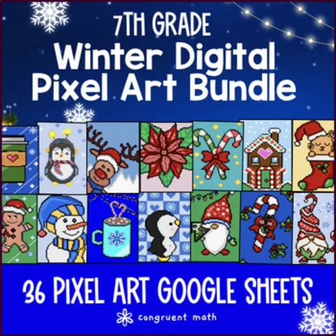 Thumbnail for [Winter] Digital Pixel Art BUNDLE | 7th Grade Math | Google Sheets