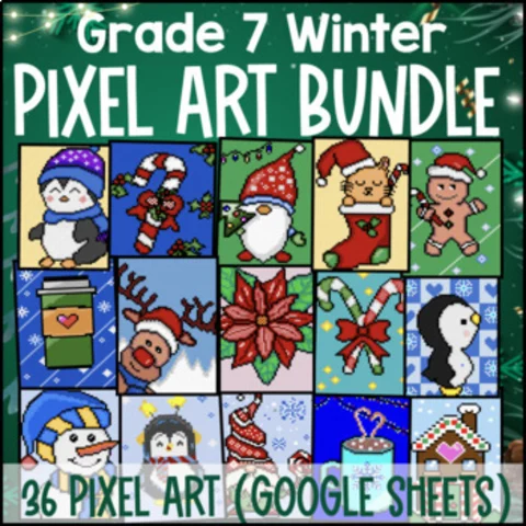 Thumbnail for [Winter] 7th Grade Math Pixel Art Bundle â€” 36 Google Sheets