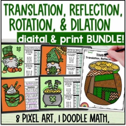 Thumbnail for [St. Patrick's Day] Rigid Transformations Pixel Art Doodle Math BUNDLE