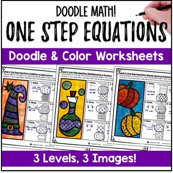 Thumbnail for Solving One Step Equations Doodle Math, a Twist on Color by Number Worksheets