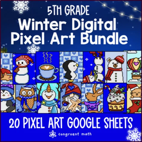 Thumbnail for [Winter & New Year] Digital Pixel Art BUNDLE | 5th Grade Math | 20 Google Sheets