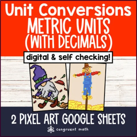 Thumbnail for Metric Unit Conversions Pixel Art | Decimals | Google Sheets | Thanksgiving Math