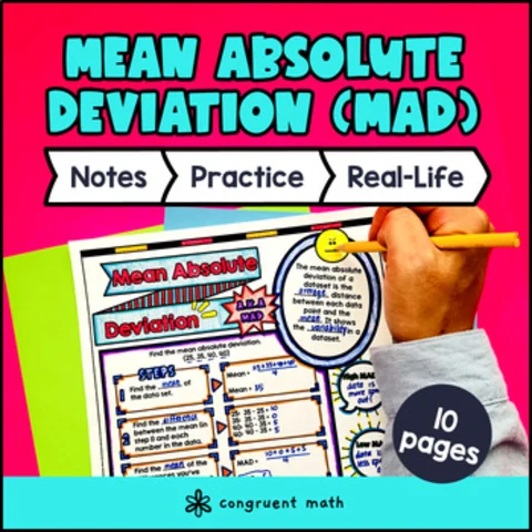 Thumbnail for Mean Absolute Deviations Guided Notes with Doodles | Measure of Variability
