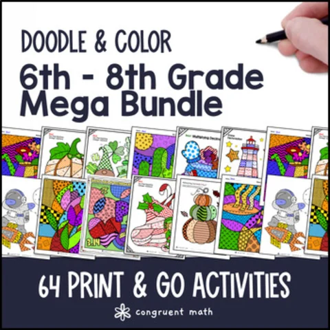 Thumbnail for 6th - 8th Grade Doodle Math BUNDLE | Twist on Color by Number | No Prep Sub Plan