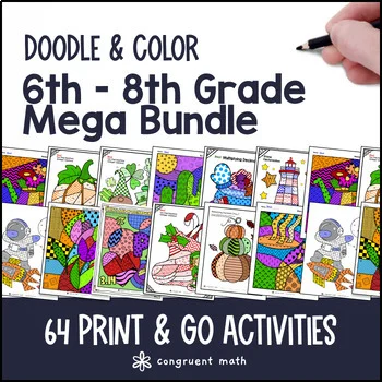 Thumbnail for 6th - 8th Grade Doodle Math Worksheets | Twist on Color by Number | Sub Plans