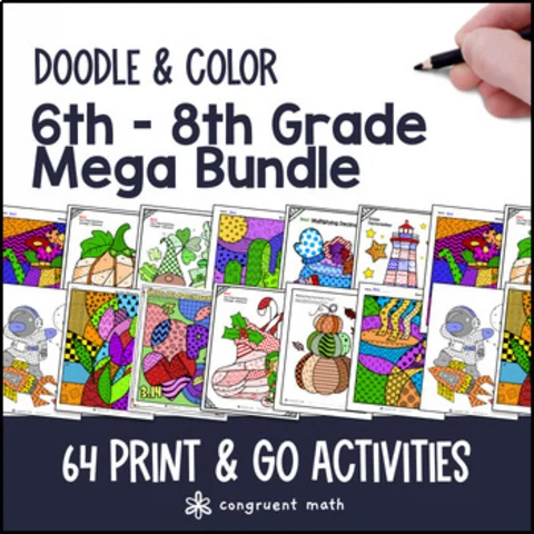 Thumbnail for 6th - 8th Grade Doodle Math Worksheets | Twist on Color by Number | Sub Plan