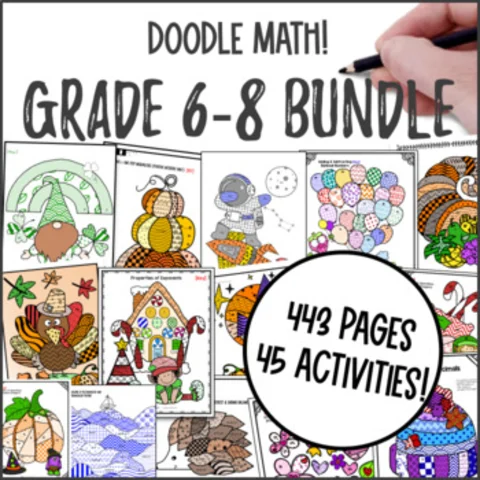 Thumbnail for Doodle Math 6th - 8th Grade BUNDLE â€” Set of 45 Review or Sub Plans