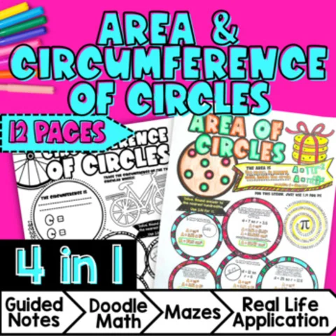 Thumbnail for Area and Circumference of Circles — Guided Notes Doodle & Color by Number Pi Day