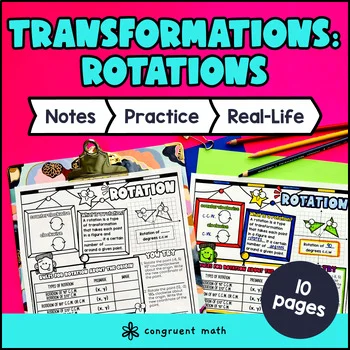 Rigid Transformations Rotations Guided Notes & Doodles | 8th Grade Geometry