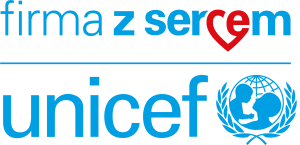 Logo akcji Unicef, Razem z nami pomagaj dzieciom i wspieraj ich rozwój.